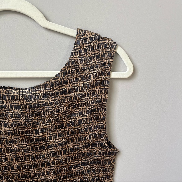 Vintage Y2K 90s Crinkle Top‎ Women's Size M Medium Black Brown Glam Stretchy - Picture 8 of 12